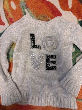 btween Light Gray Knit Sweater with Sequin and Appliqué Letters